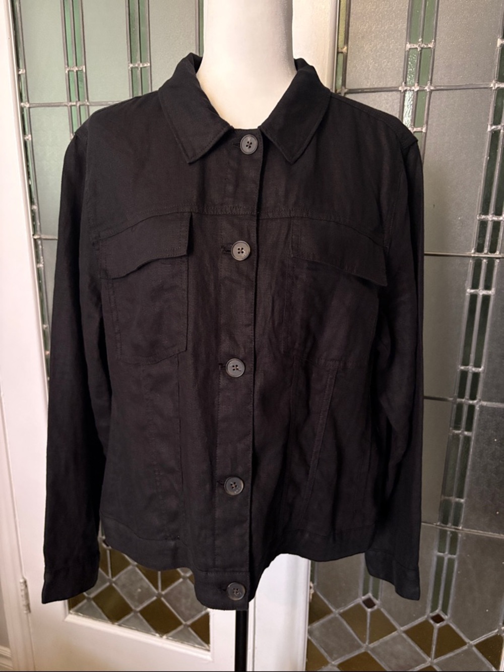 NWOT Simons Black Button-Front 100% Linen Jacket - Picture 2 of 8